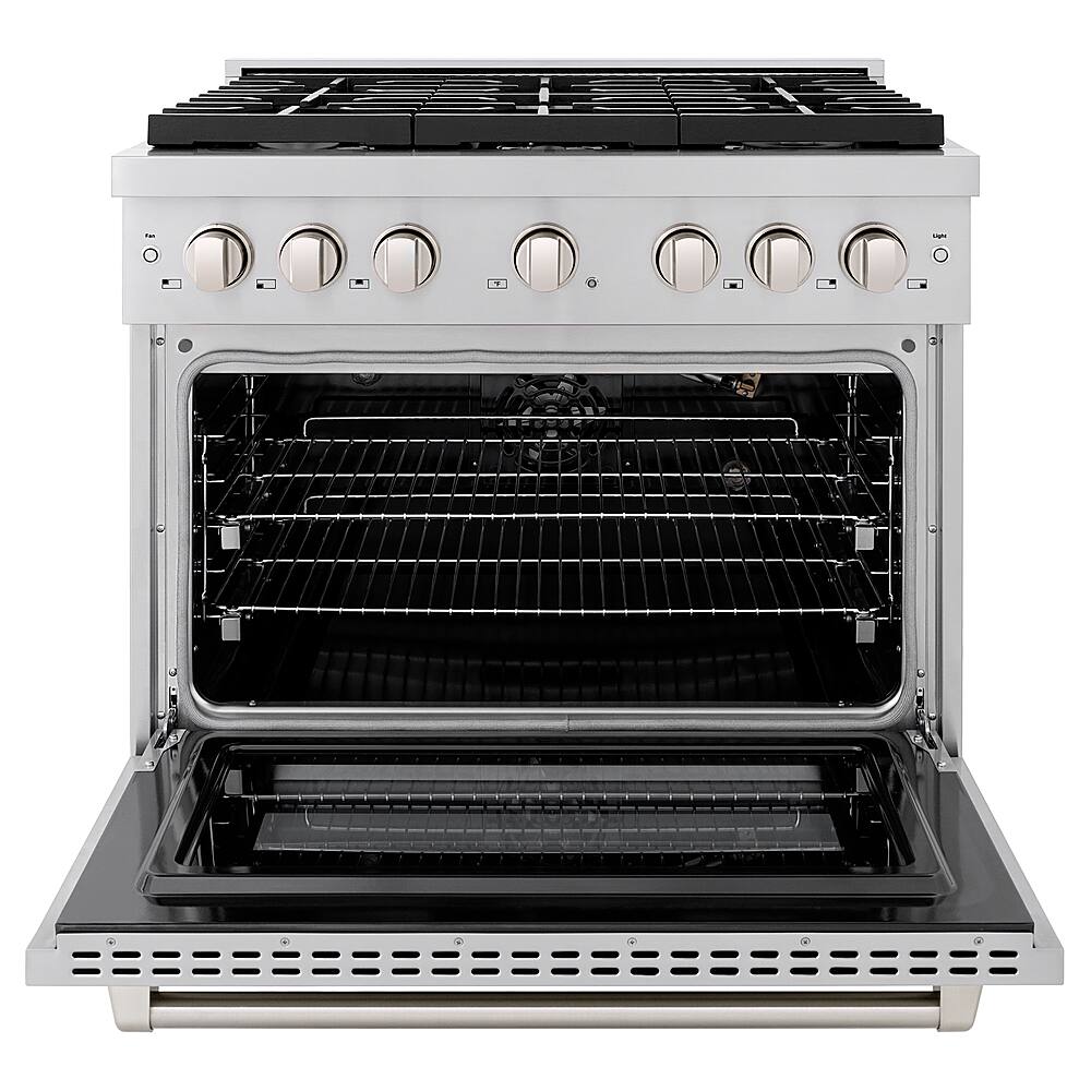 Angle. ZLINE - ZLINE 36 in. 5.2 cu. ft. Gas Range with Convection Gas Oven in Stainless Steel with 6 Brass Burners (SGR-BR-36).