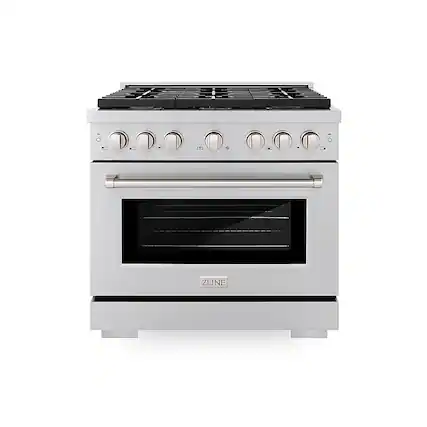 Front. ZLINE - ZLINE 36 in. 5.2 cu. ft. Gas Range with Convection Gas Oven in Stainless Steel with 6 Brass Burners (SGR-BR-36).