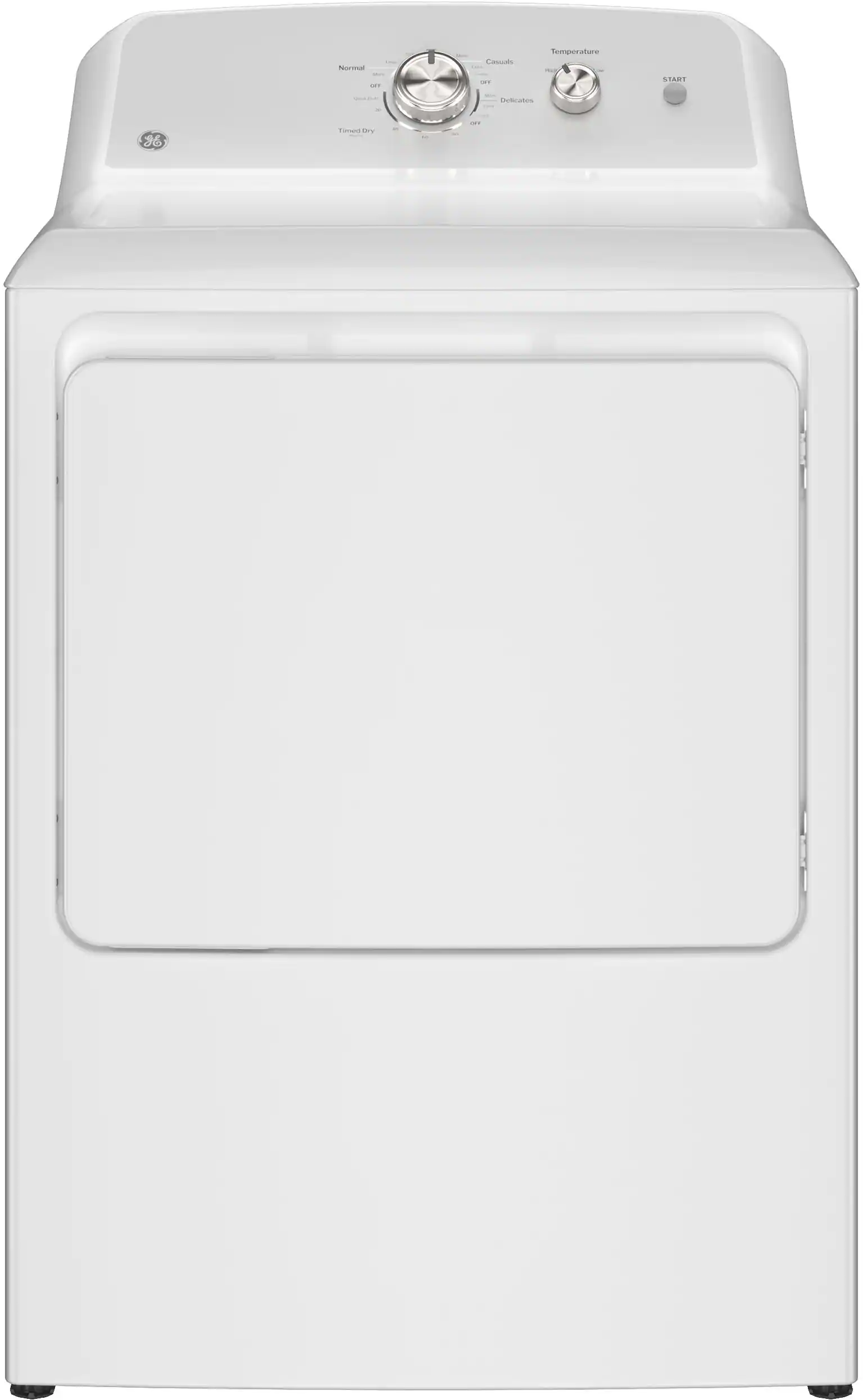 Front. GE - 6.2 Cu. Ft. Electric Dryer with Shallow Depth Design - White with Silver Matte.