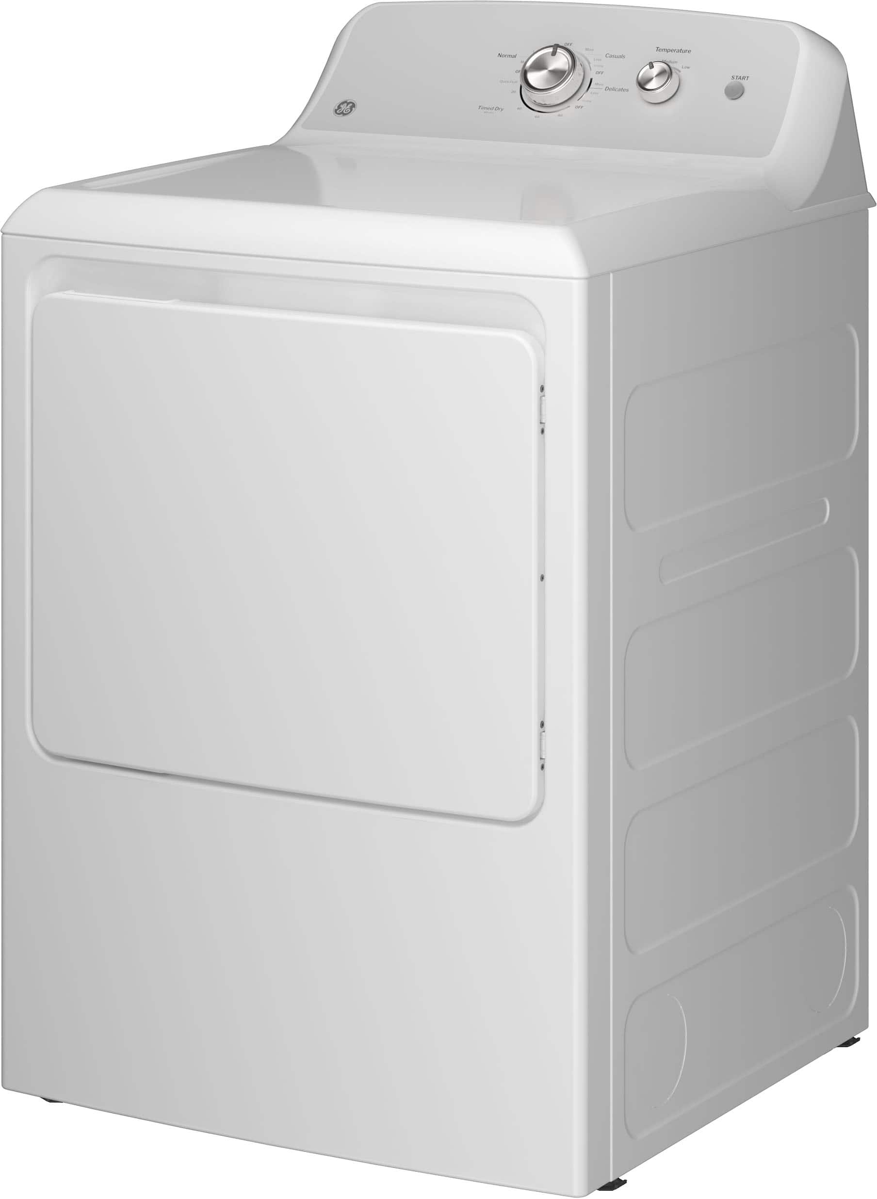 Left. GE - 6.2 Cu. Ft. Electric Dryer with Shallow Depth Design - White with Silver Matte.