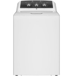 GE - 4.3 Cu. Ft. High-Efficiency Top Load Washer with 5 Year Limited Parts and Labor Warranty - White with Black Stainless Steel - Front_Zoom