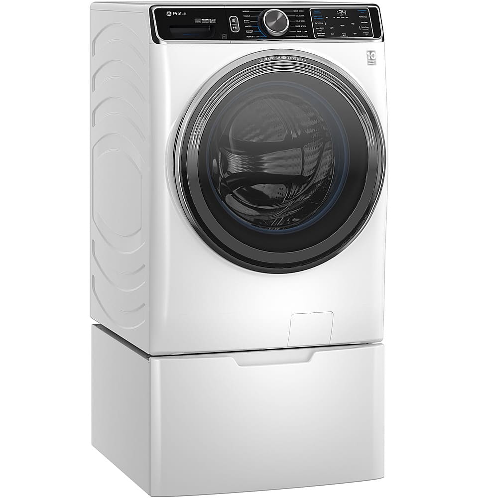 Angle View: GE Profile - 5.3 Cu. Ft. Stackable Smart Front Load Washer with Steam and UltraFresh Vent System+ With OdorBlock - White