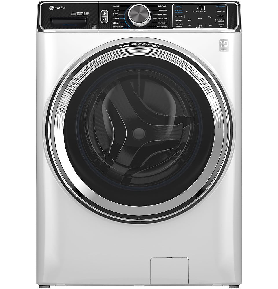 Front. GE Profile - 5.3 Cu. Ft. Stackable Smart Front Load Washer with Steam and UltraFresh Vent System+ With OdorBlock - White.