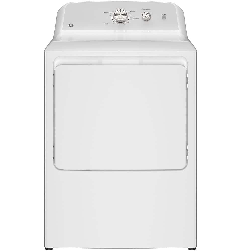 Front. GE - 6.2 Cu. Ft. Gas Dryer with Shallow Depth Design - White with Silver Matte.