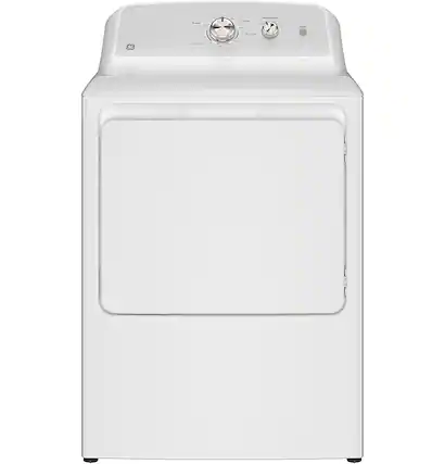 Front. GE - 6.2 Cu. Ft. Gas Dryer with Shallow Depth Design - White with Silver Matte.