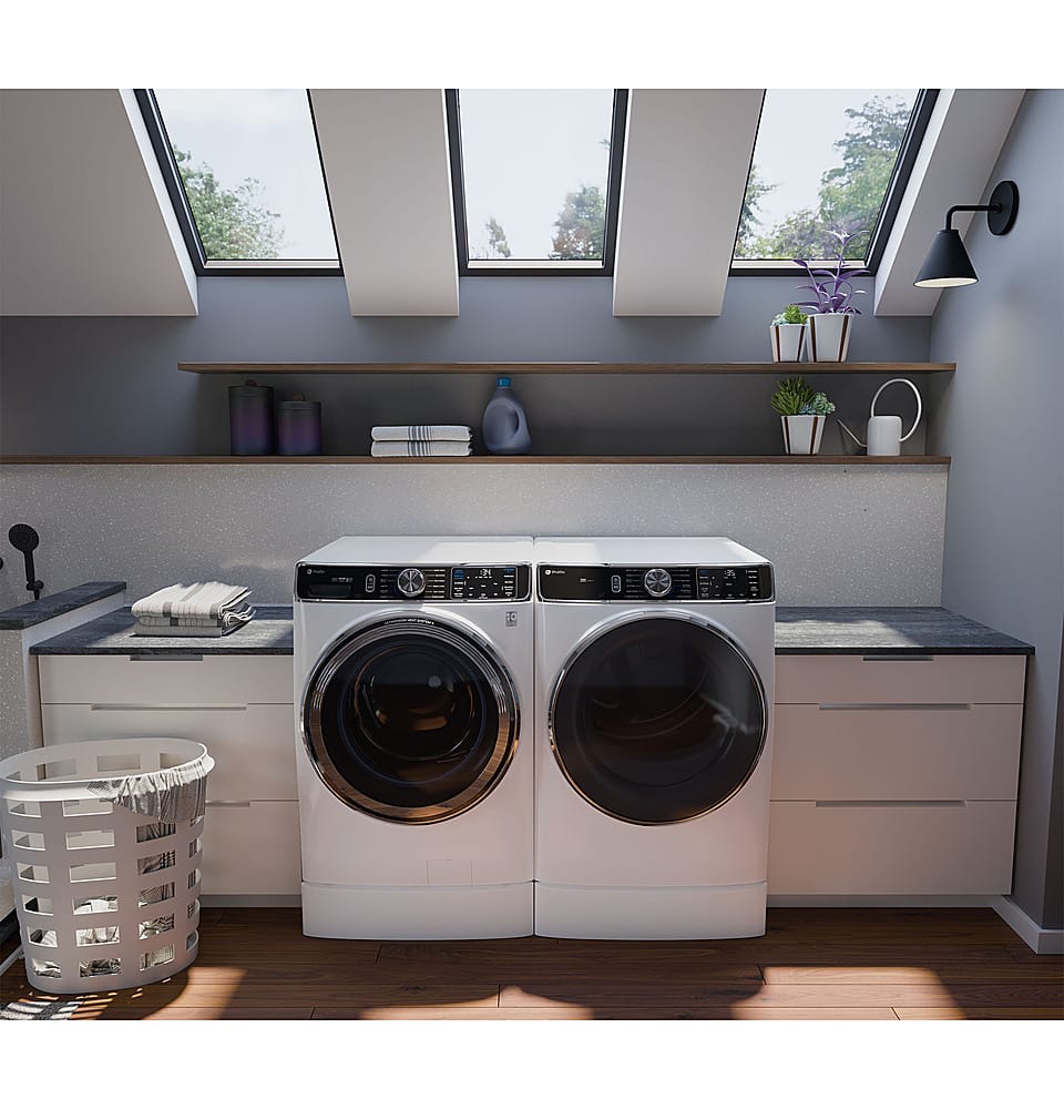Alt View 23. GE Profile - 7.8 Cu. Ft. Stackable Smart Gas Dryer with Steam and Washer Link - White.