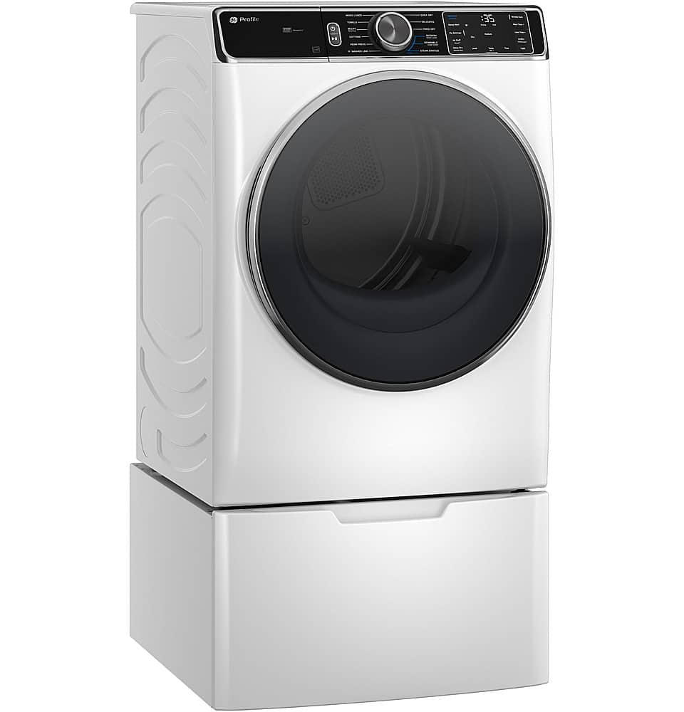 Angle. GE Profile - 7.8 Cu. Ft. Stackable Smart Electric Dryer with Steam and Sanitize Cycle - White.