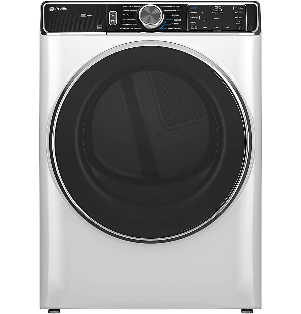 Front. GE Profile - 7.8 Cu. Ft. Stackable Smart Electric Dryer with Steam and Sanitize Cycle - White.