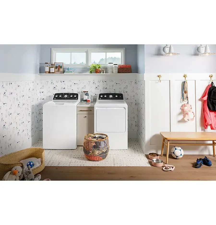 Alt View 14. GE - 4.6 Cu. Ft. High-Efficiency Top Load Washer with Wash Boost - White with Matte Black.
