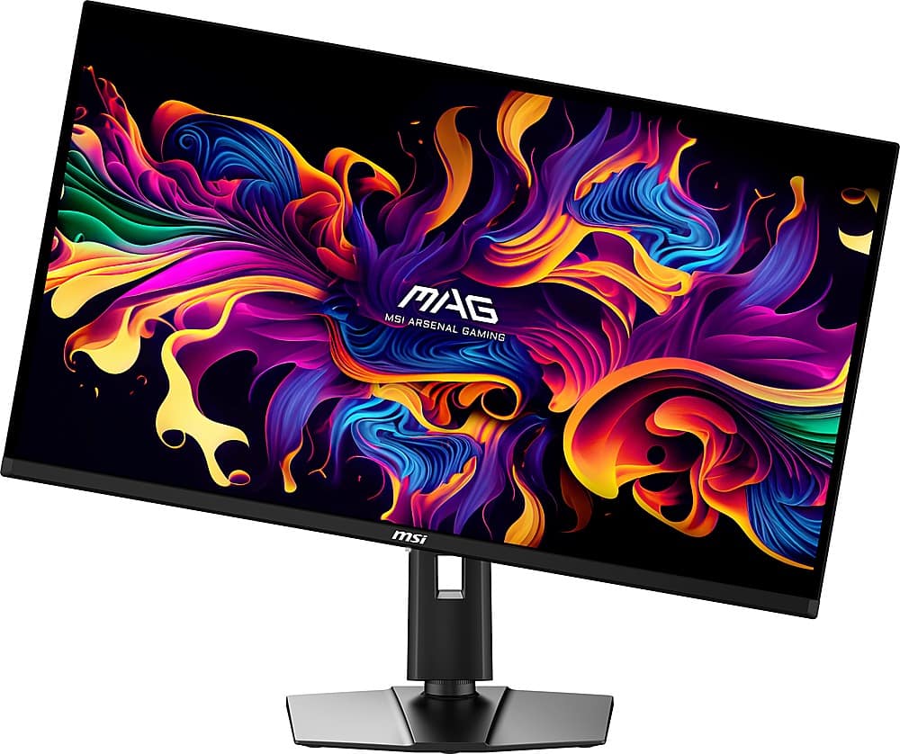 Left. MSI - MAG321UPXQDOLED 32" Quantum Dot OLED UHD 240Hz 0.03ms FreeSyncPremium Monitor with HDR400 (DisplayPort, HDMI, USB-C) - Black.