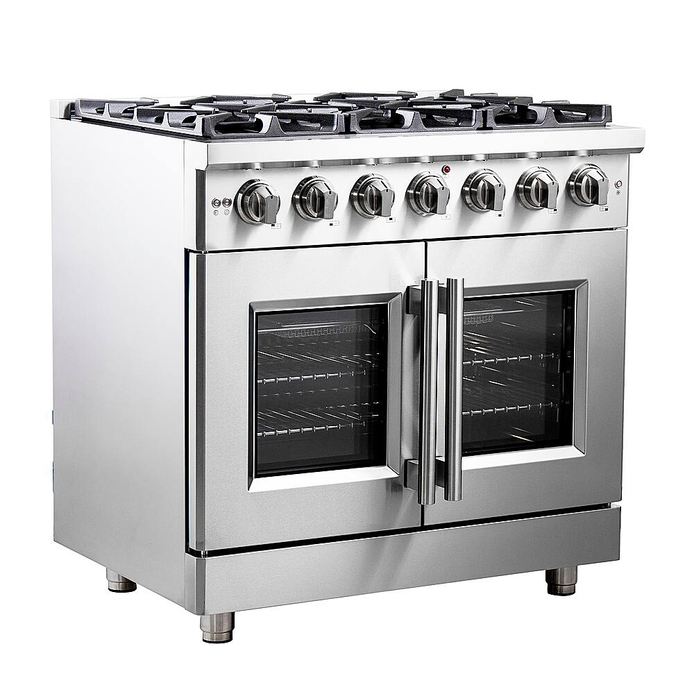 Angle. Forno Appliances - Massimo 5.36 cu.ft. Freestanding Gas Convection Range with French Doors and Air Fryer Kit.