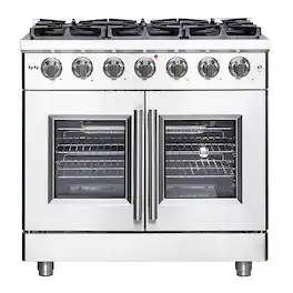 Forno Appliances - Massimo 5.36 cu.ft. Freestanding Gas Convection Range with French Doors and Air Fryer Kit - Stainless Steel