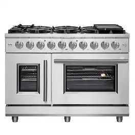 Forno Appliances - Massimo 6.58 cu.ft. Freestanding Double Oven Gas Convection Range with French Doors and Air Fryer Kit - Stainless Steel