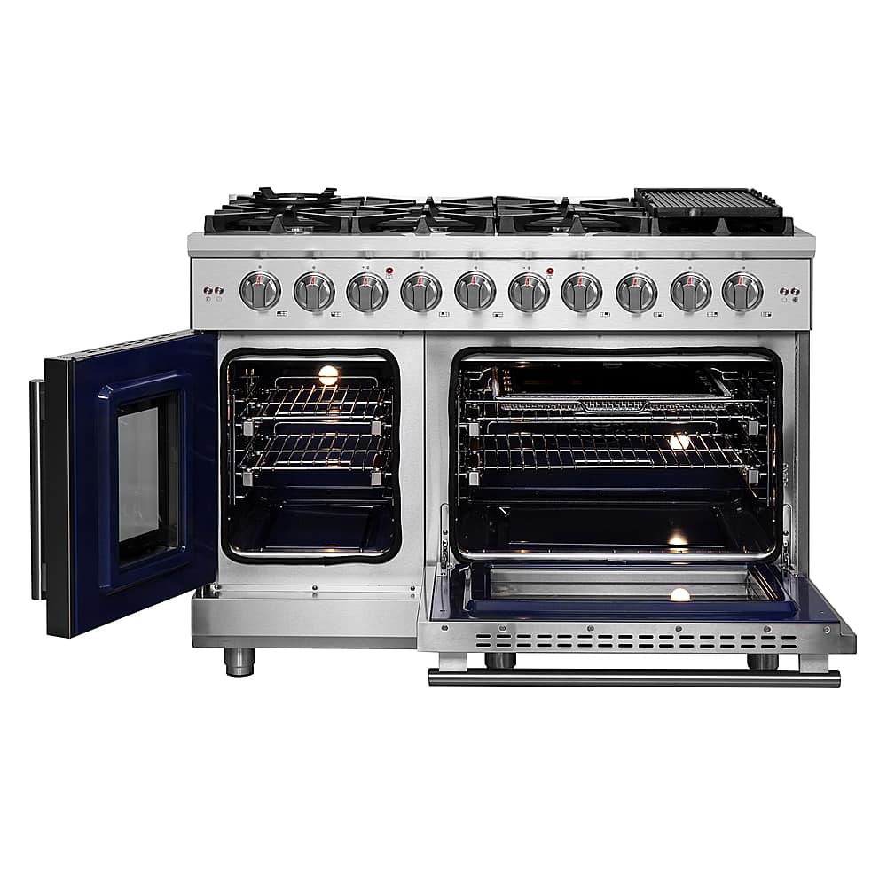 Left. Forno Appliances - Massimo 6.58 cu.ft. Freestanding Double Oven Gas Convection Range with French Doors and Air Fryer Kit - Stainless steel.