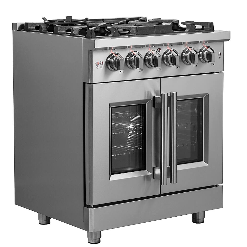 Angle. Forno Appliances - Massimo 4.32 cu. ft. Freestanding Gas Range with French Doors - Stainless steel.