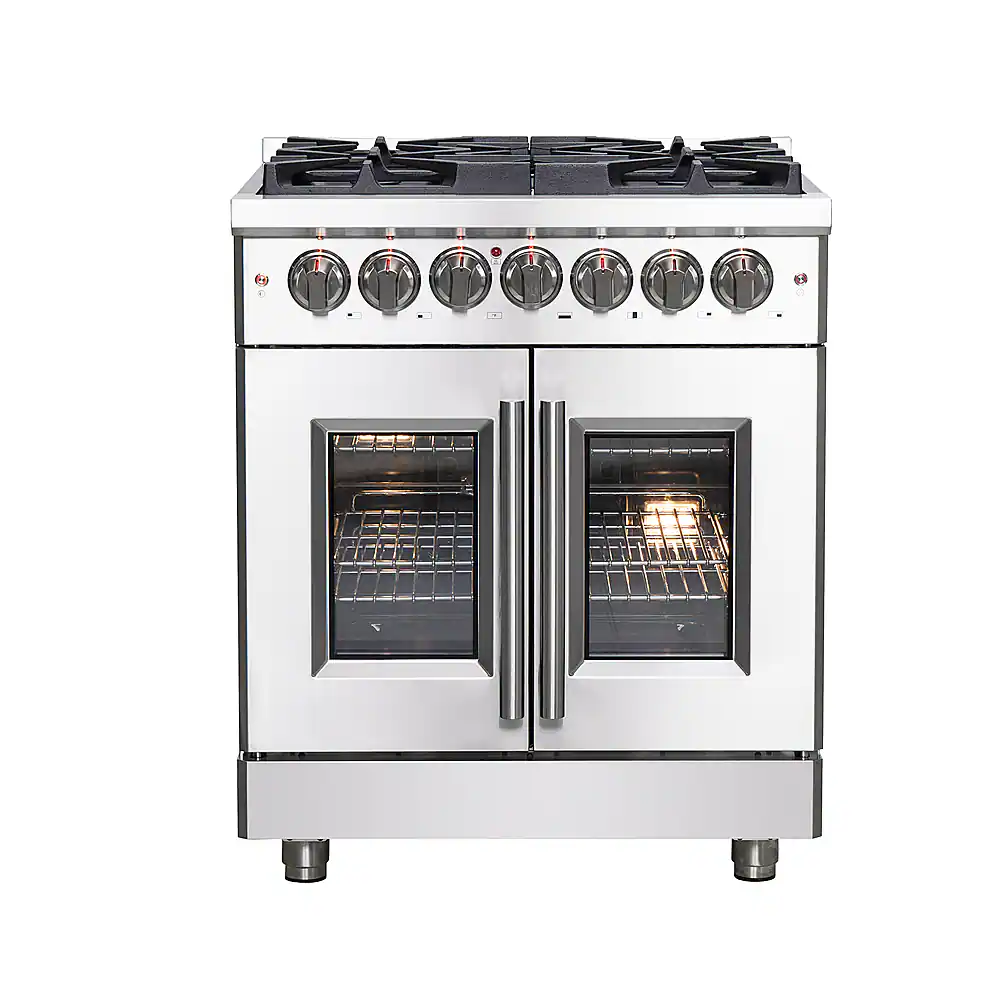 Forno Appliances - Massimo 4.32 cu. ft. Freestanding Dual Fuel Convection Range with Steam Cleaning and French Doors - Stainless Steel