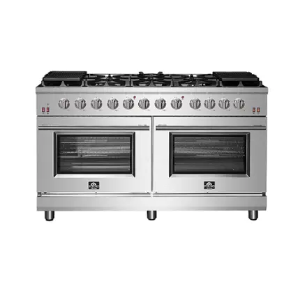 Front. Forno Appliances - Massimo 8.64 cu.ft. Freestanding Double Oven Gas Convection Range with Steam Cleaning and Air Fryer Kit.