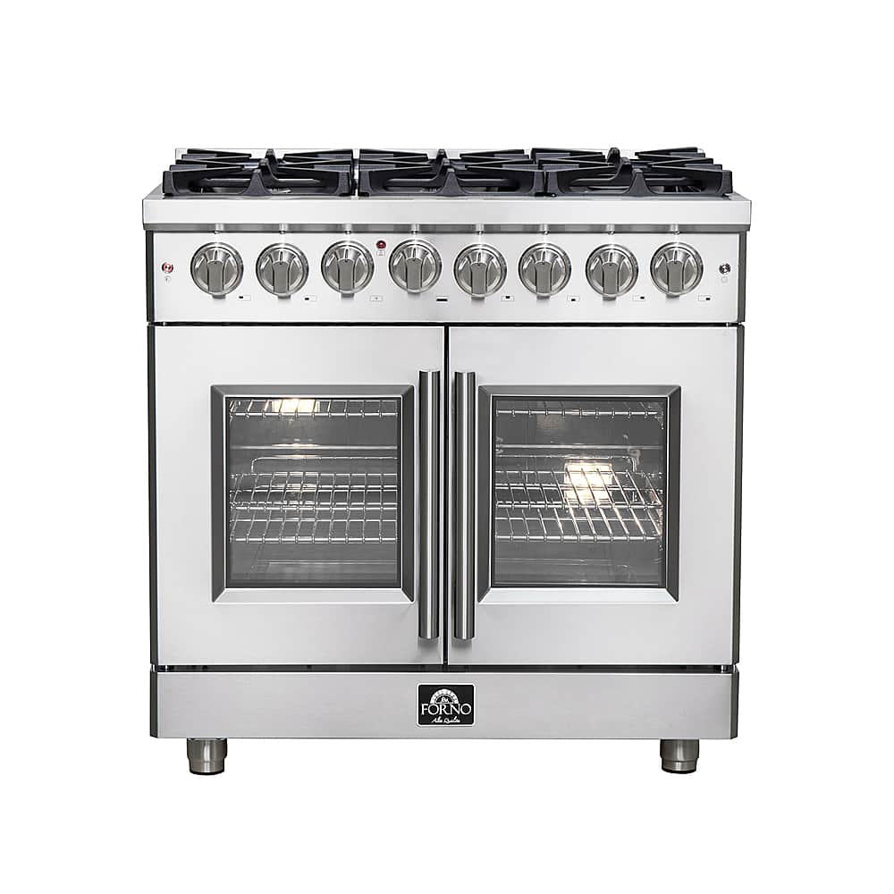 Forno Appliances - Massimo 5.36 cu.ft. Freestanding Dual Fuel Convection Range with Steam Cleaning and French Doors - Stainless Steel - Front_Zoom