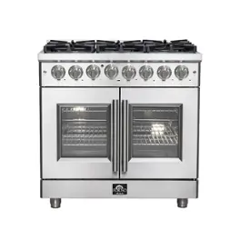 Forno Appliances - Massimo 5.36 cu.ft. Freestanding Dual Fuel Convection Range with Steam Cleaning and French Doors - Stainless steel