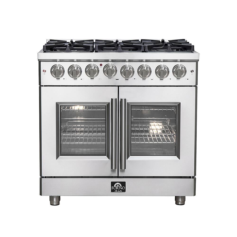 Forno Appliances - Massimo 5.36 cu.ft. Freestanding Dual Fuel Convection Range with Steam Cleaning and French Doors - Stainless Steel