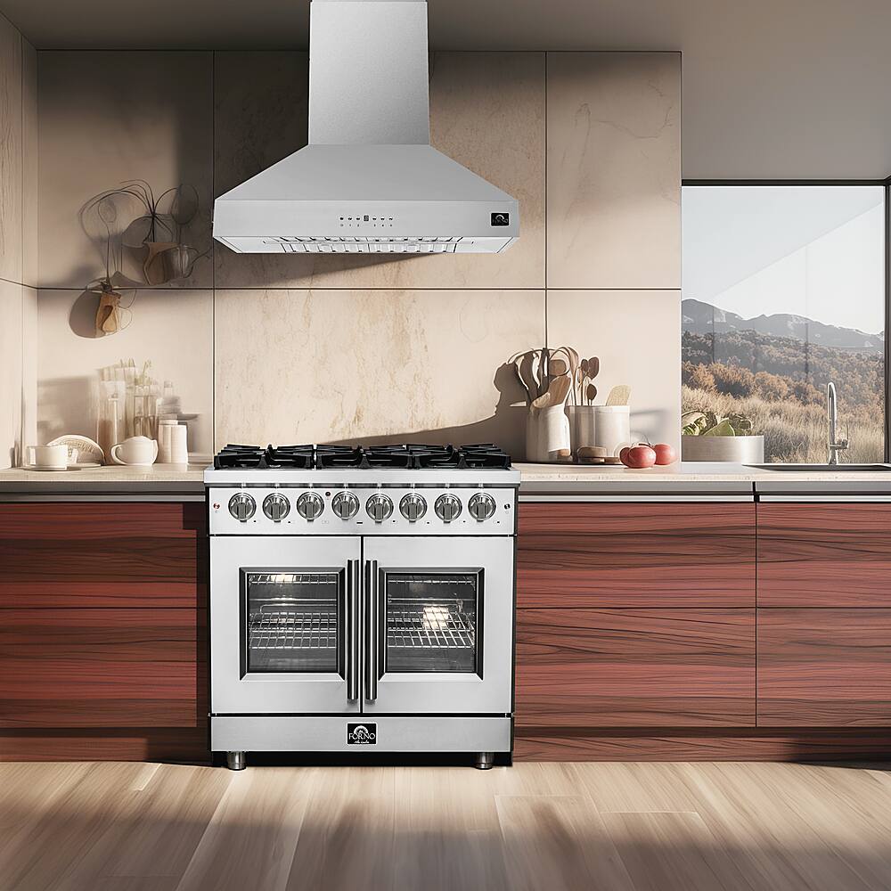 Alt View 12. Forno Appliances - Massimo 5.36 cu.ft. Freestanding Dual Fuel Convection Range with Steam Cleaning and French Doors - Stainless steel.