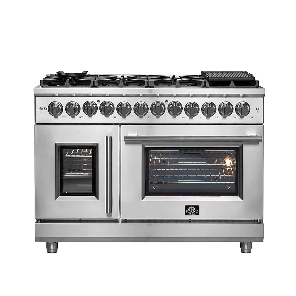 Forno Appliances - Massimo 6.58 cu.ft. Freestanding Double Oven Dual Fuel Convection Range with Steam Cleaning and French Doors - Stainless Steel - Front_Zoom