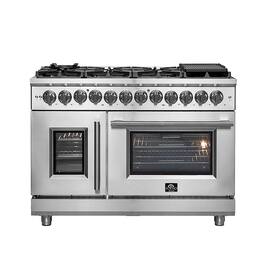 Forno Appliances - Massimo 6.58 cu.ft. Freestanding Double Oven Dual Fuel Convection Range with Steam Cleaning and French Doors - Stainless Steel