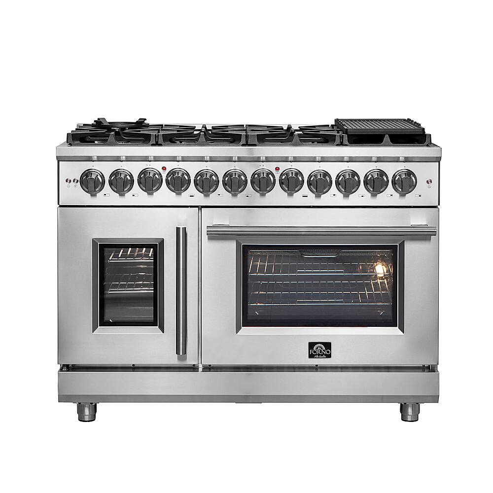 Front. Forno Appliances - Massimo 6.58 cu.ft. Freestanding Double Oven Dual Fuel Convection Range with Steam Cleaning and French Doors - Stainless steel.