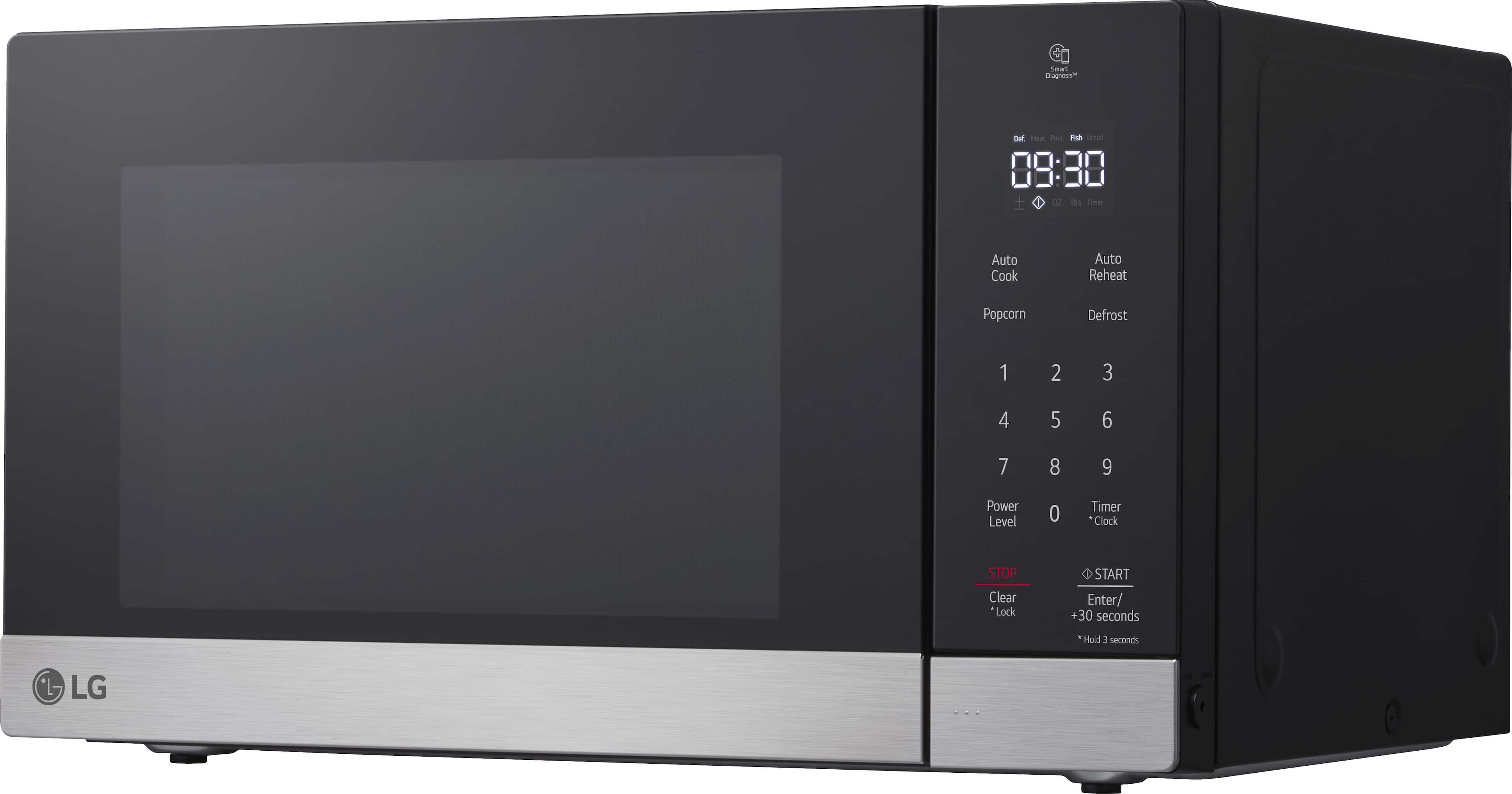 Left. LG - 0.9 Cu. Ft. Countertop Microwave with Sensor Cooking and Smart Inverter - Stainless Steel.