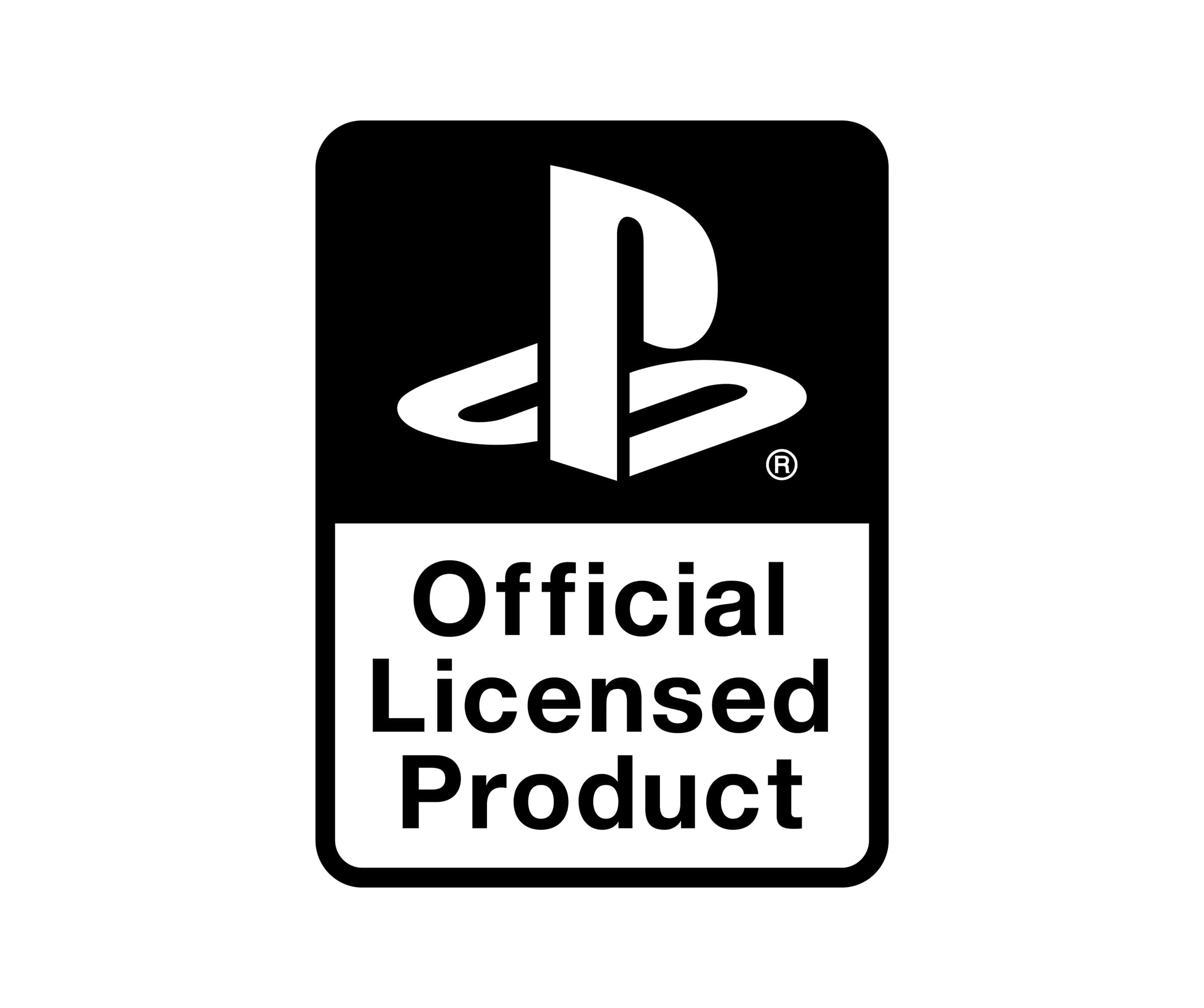 The image features a black and white logo for the PlayStation brand, which is an official licensed product. The logo is displayed on a white background, making it stand out prominently.