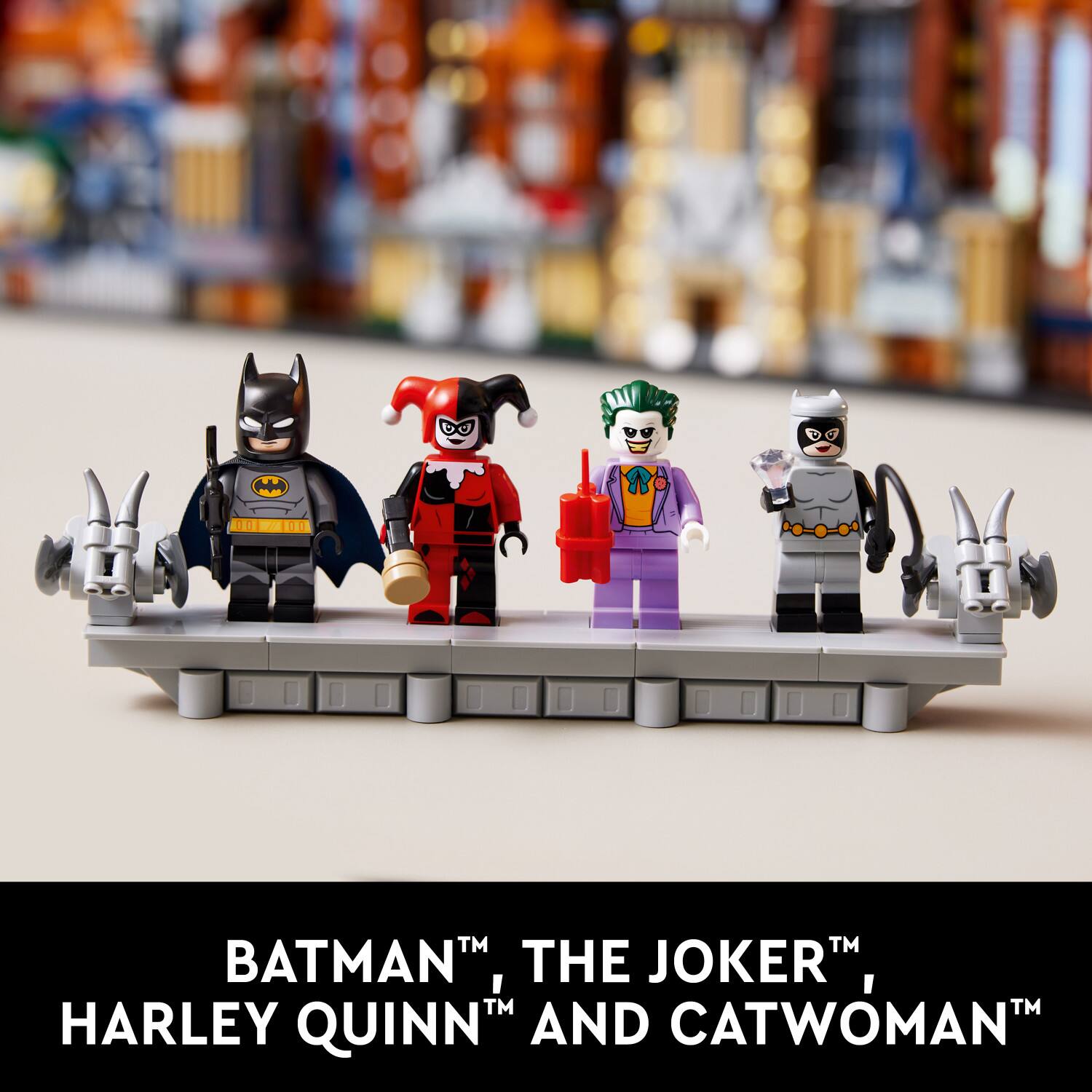 "Batman, The Joker, Harley Quinn, and Catwoman."