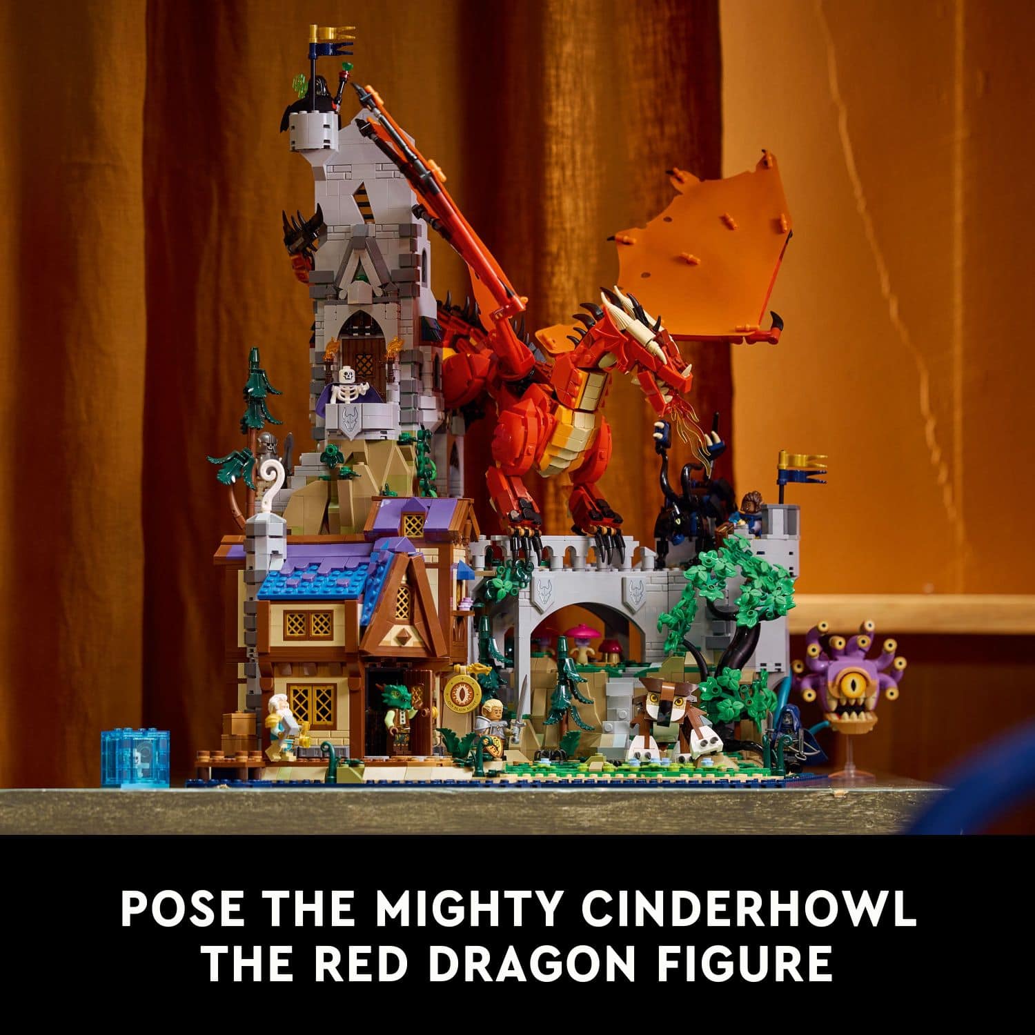 Pose the mighty Cinderhollow the red dragon figure.