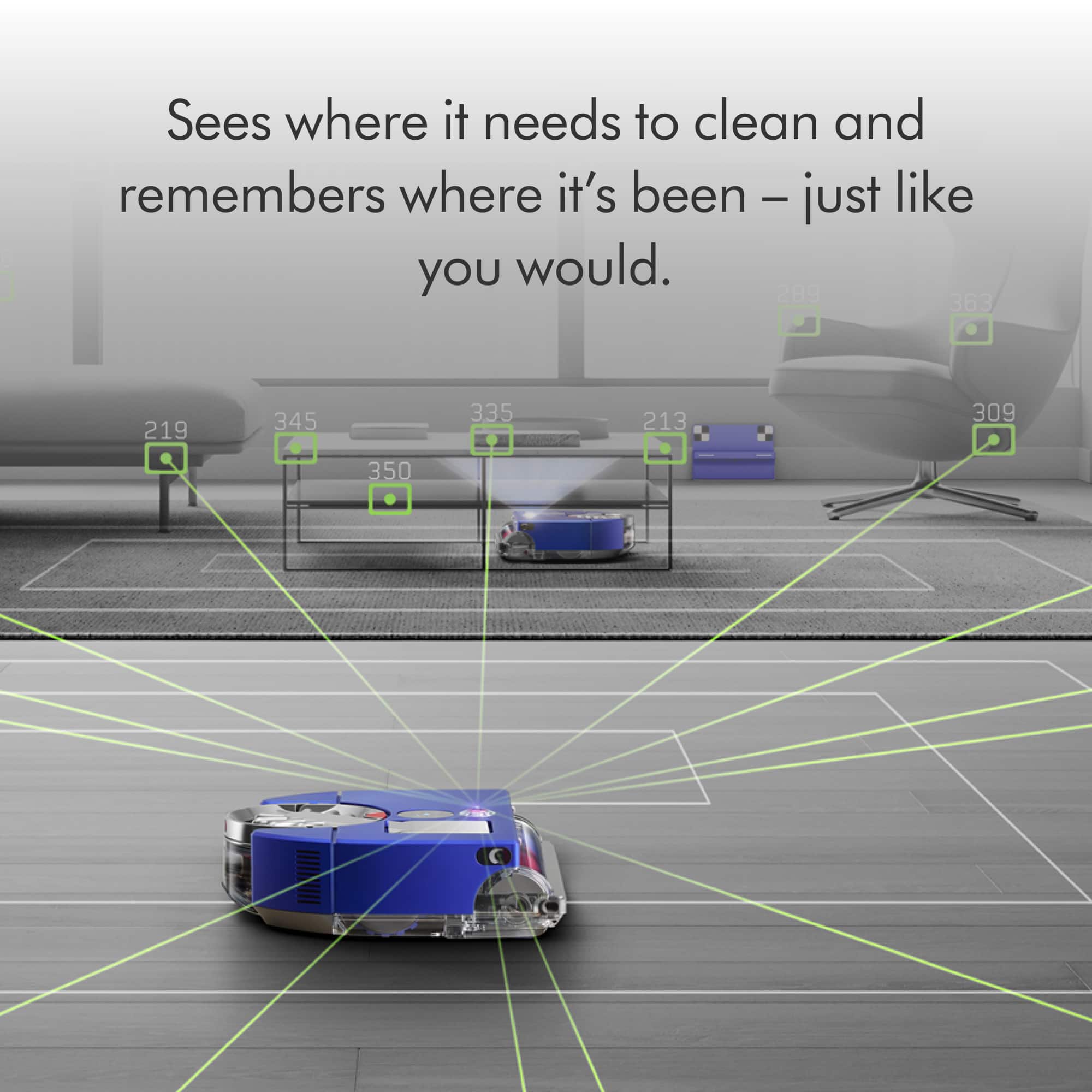 Sees where it needs to clean and remembers where it's been - just like you would.