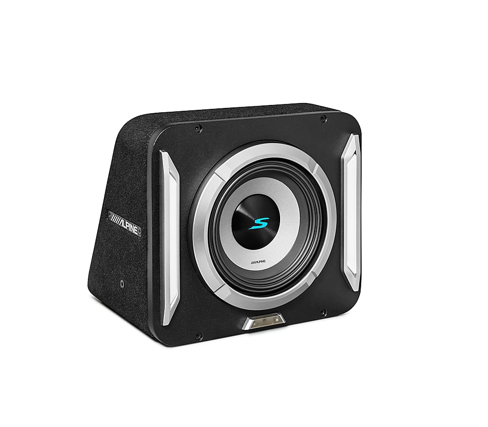 Angle. Alpine - PrismaLink S2-Series 8" Single Voice Coil 2 ohm Preloaded Subwoofer Wedge Enclosure - Black.