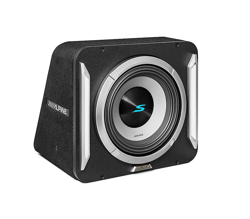 Angle. Alpine - PrismaLink S2-Series 10" Single Voice Coil 2 ohm Preloaded Subwoofer Wedge Enclosure - Black.