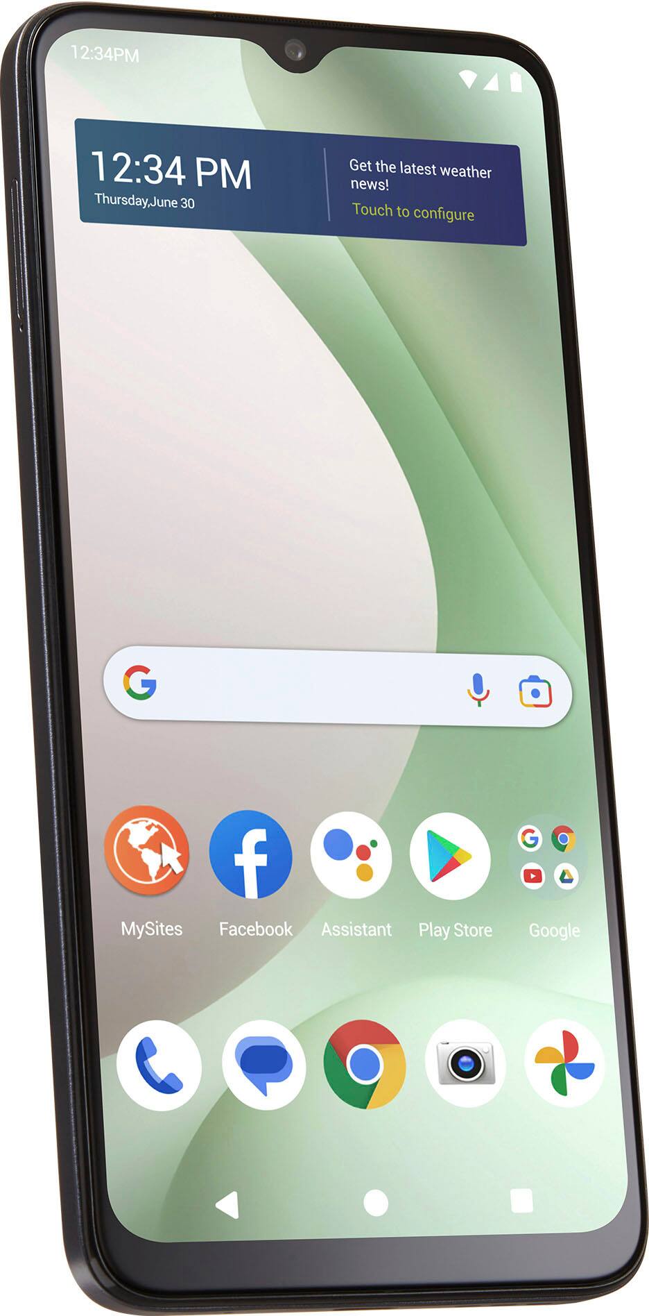 12:34 PM Thursday, June 30
Get the latest weather news!
Touch to configure G f MySites Facebook Assistant Play Store G Google