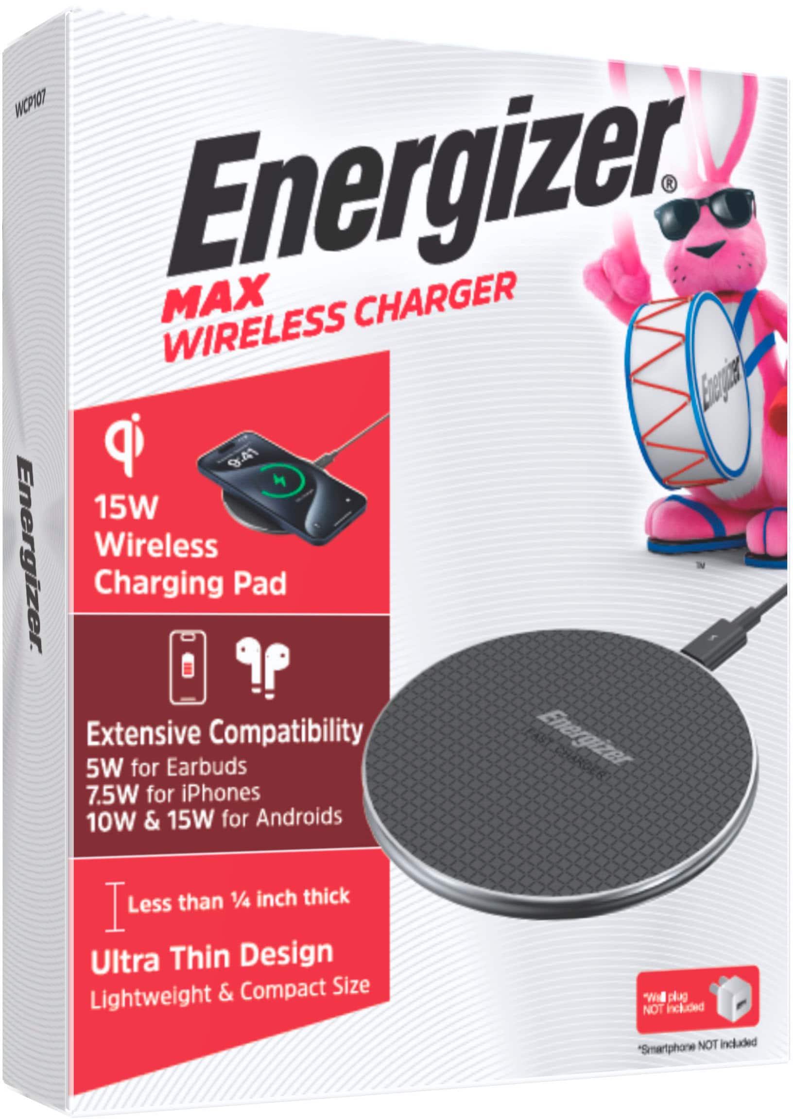 Alt View 17. Energizer - Max 15W Qi Certified Universal Wireless Charging Pad - USB-C Cable Included (AC Adapter not included) - Black.