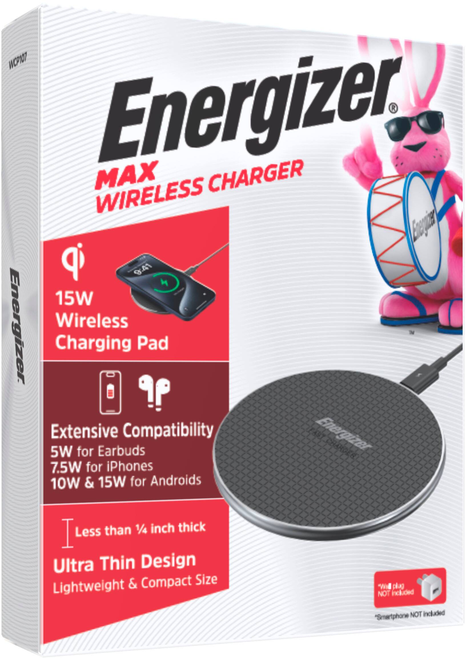 Alt View 17. Energizer - Max 15W Qi Certified Universal Wireless Charging Pad - USB-C Cable Included (AC Adapter not included) - Black.