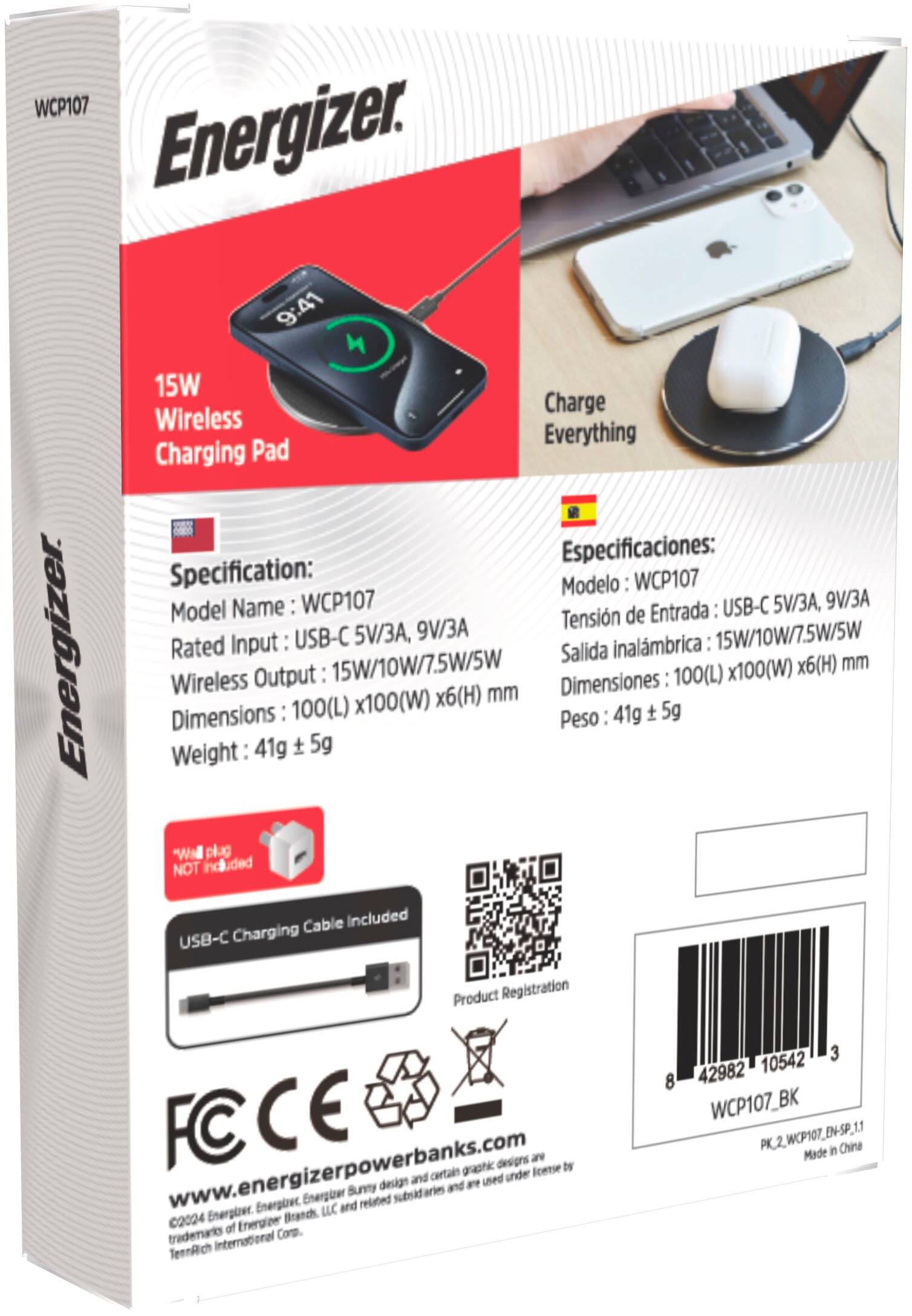 Alt View 20. Energizer - Max 15W Qi Certified Universal Wireless Charging Pad - USB-C Cable Included (AC Adapter not included) - Black.