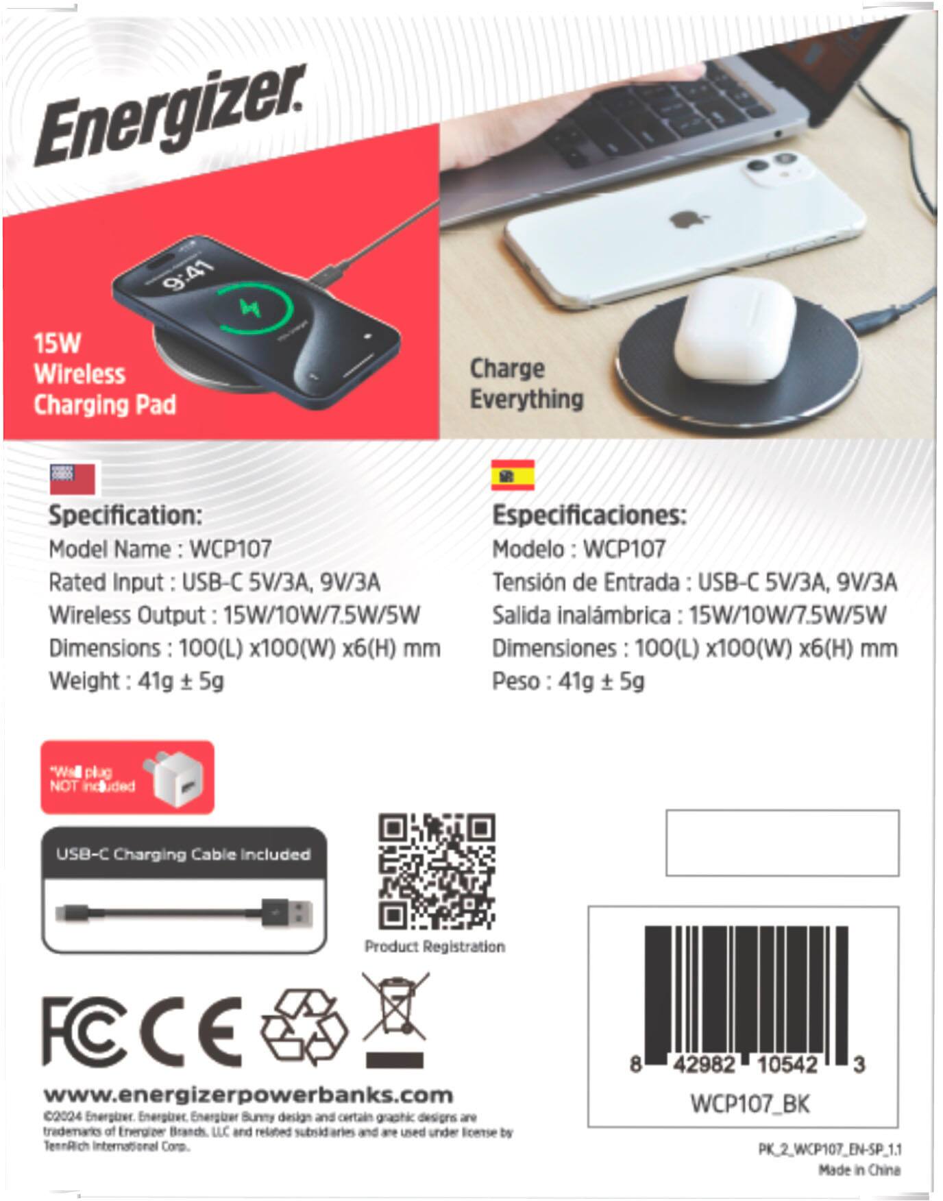 Alt View 14. Energizer - Max 15W Qi Certified Universal Wireless Charging Pad - USB-C Cable Included (AC Adapter not included) - Black.