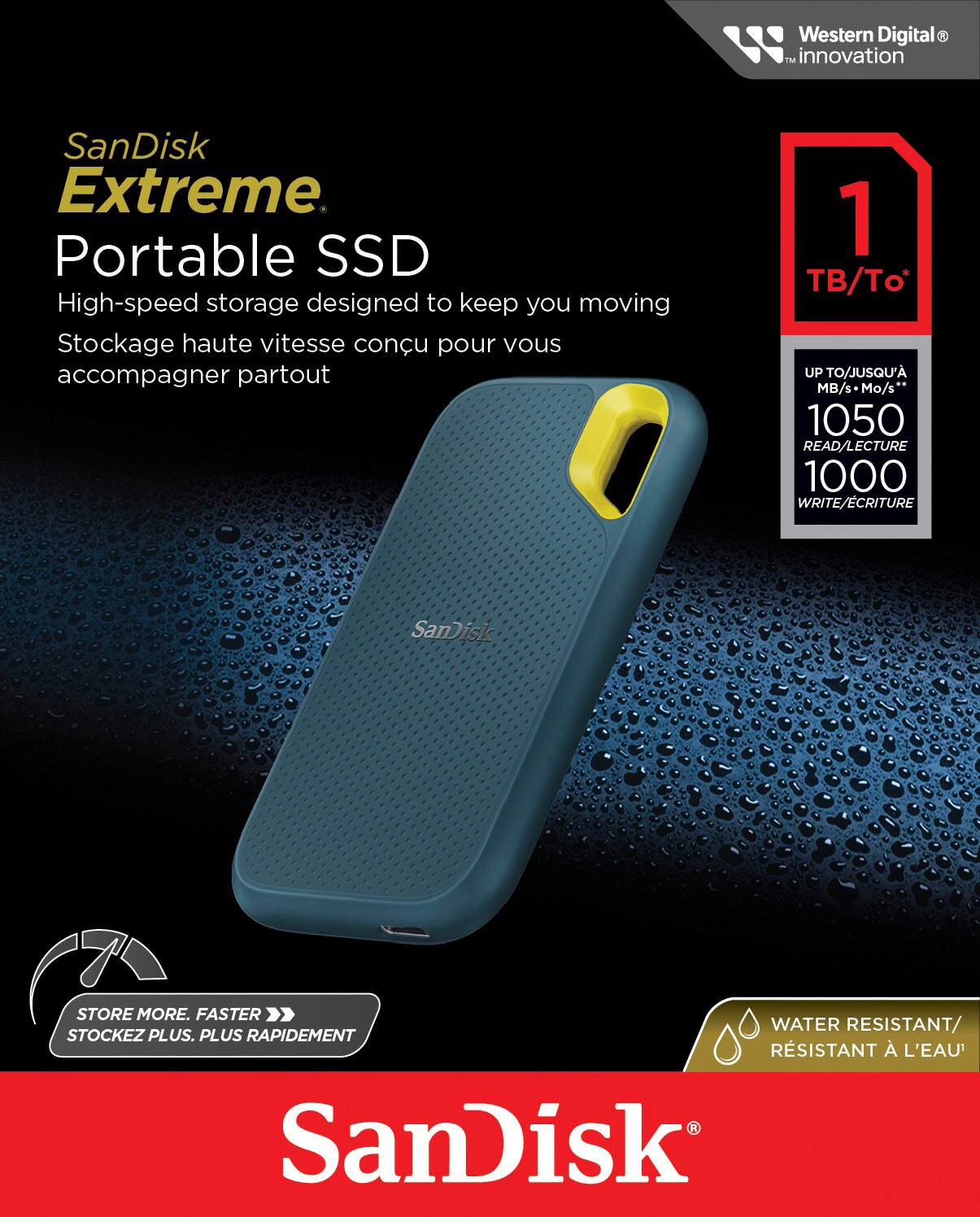 Left. SanDisk - Extreme Portable 1TB External USB-C NVMe SSD - Monterey.