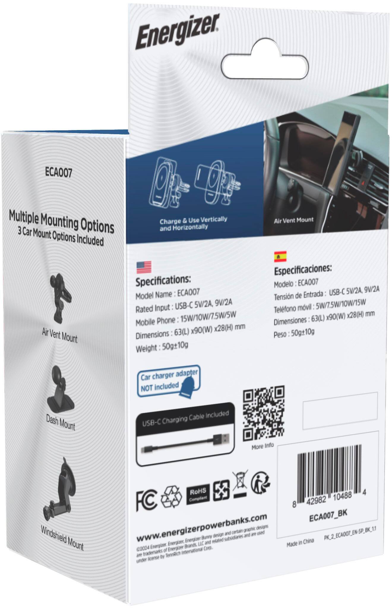 Alt View 38. Energizer - Ultimate 15W MagSafe Magnetic Universal 3-in-1 Wireless Car Charger/Mount with Vent, Dash and Windshield Mounts Included - Black.