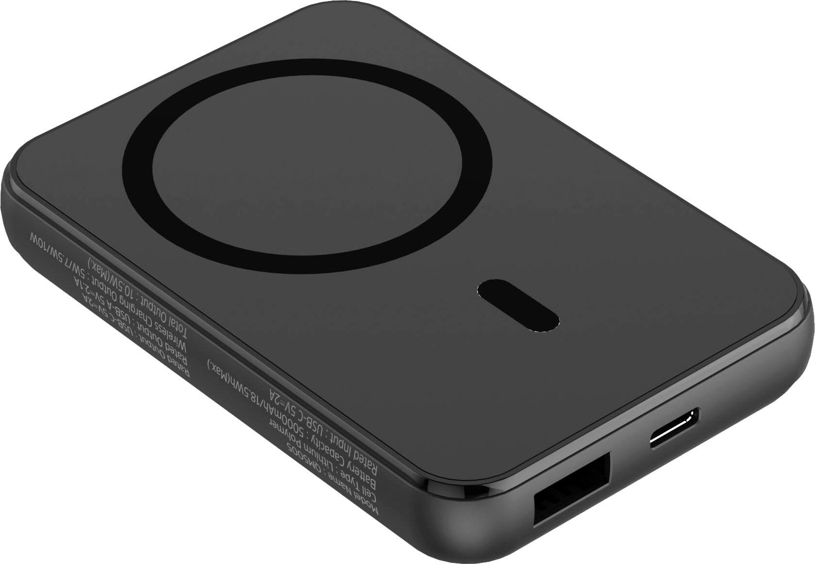 Angle. Energizer - Ultimate Lithium 5,000mAh 18W MagSafe Magnetic Wireless Power Bank/ Portable Battery Charger with 3 Ports & LED Display - Black.