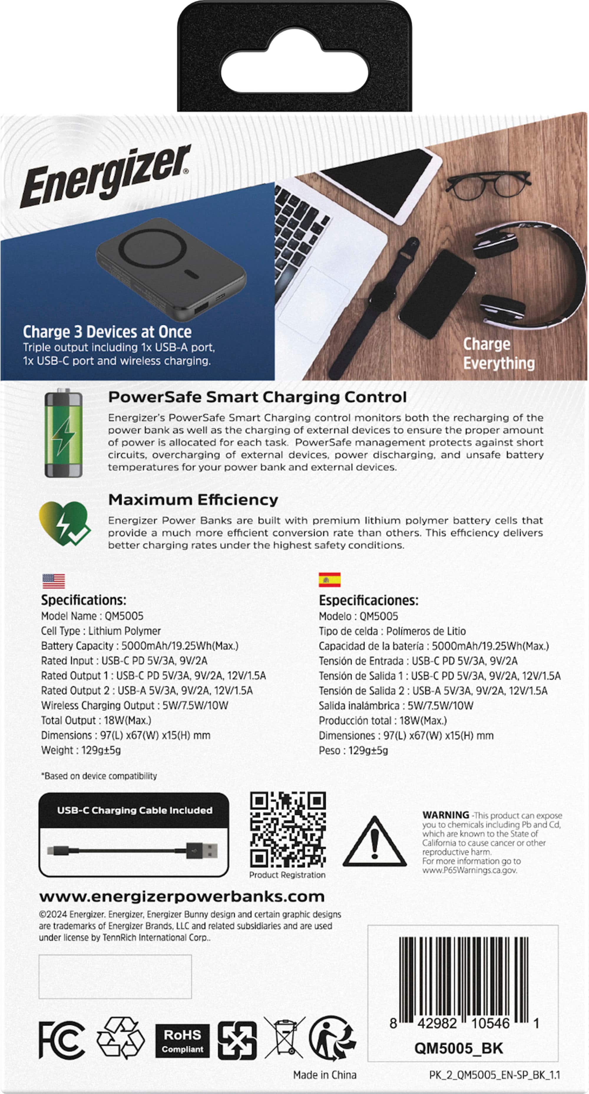 Alt View 16. Energizer - Ultimate Lithium 5,000mAh 18W MagSafe Magnetic Wireless Power Bank/ Portable Battery Charger with 3 Ports & LED Display - Black.