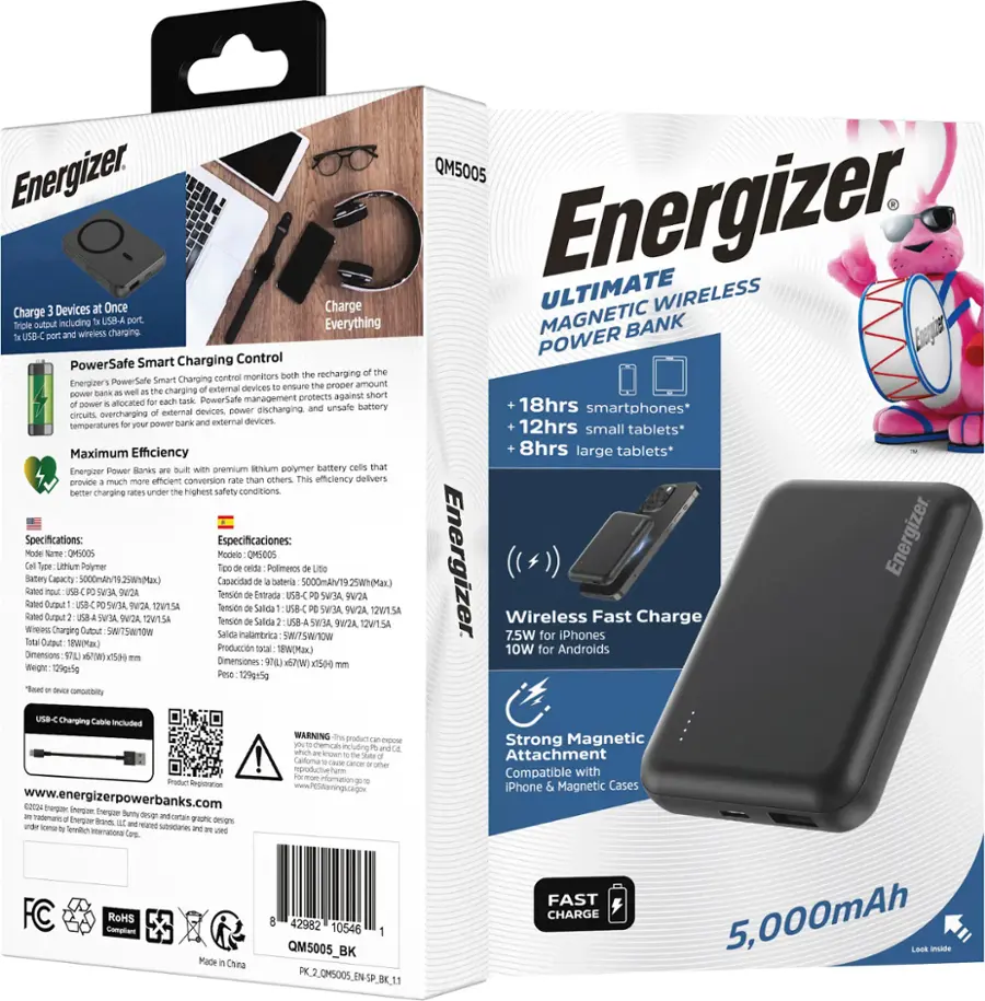 Alt View 17. Energizer - Ultimate Lithium 5,000mAh 18W MagSafe Magnetic Wireless Power Bank/ Portable Battery Charger with 3 Ports & LED Display - Black.