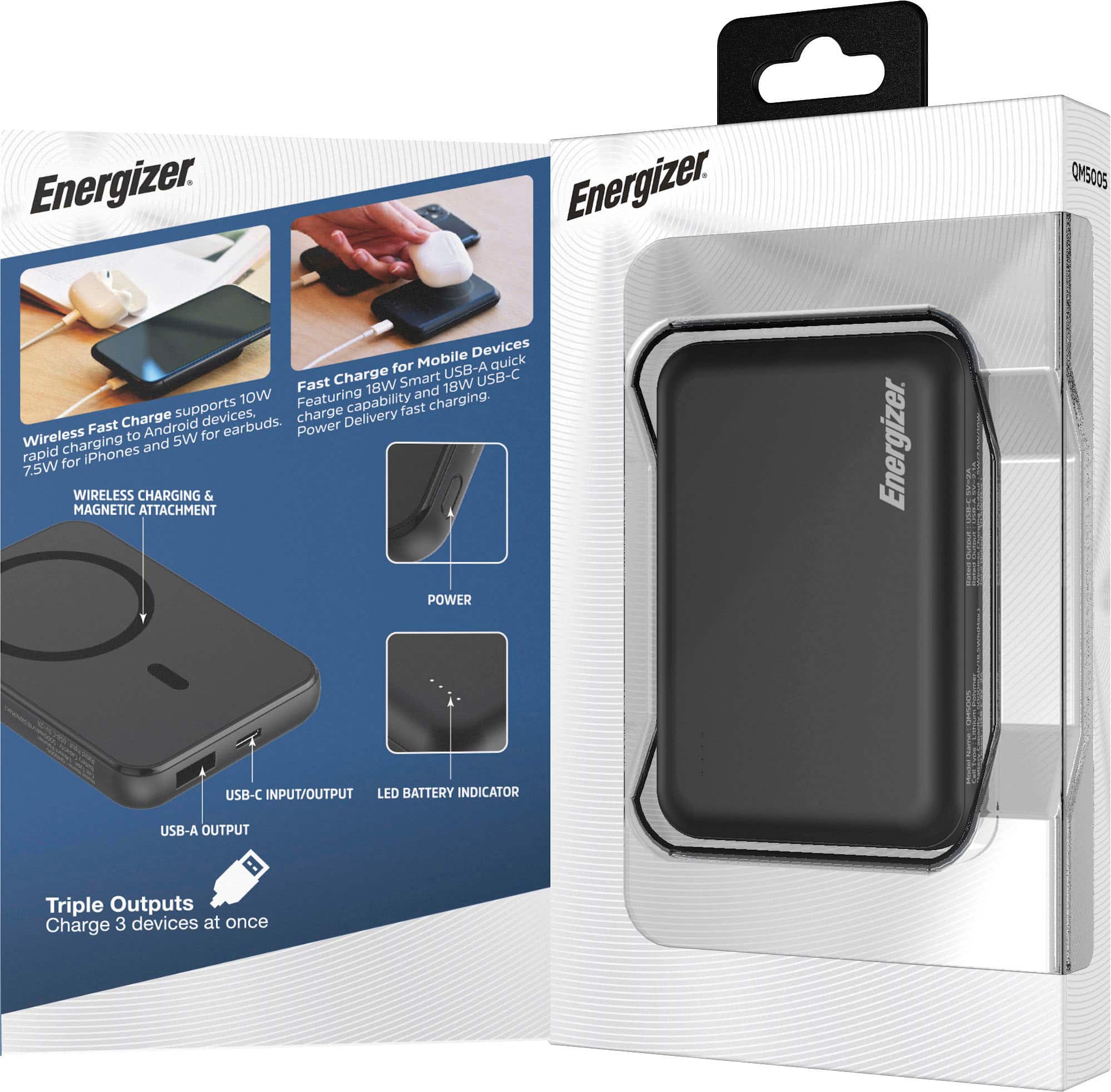 Alt View 19. Energizer - Ultimate Lithium 5,000mAh 18W MagSafe Magnetic Wireless Power Bank/ Portable Battery Charger with 3 Ports & LED Display - Black.