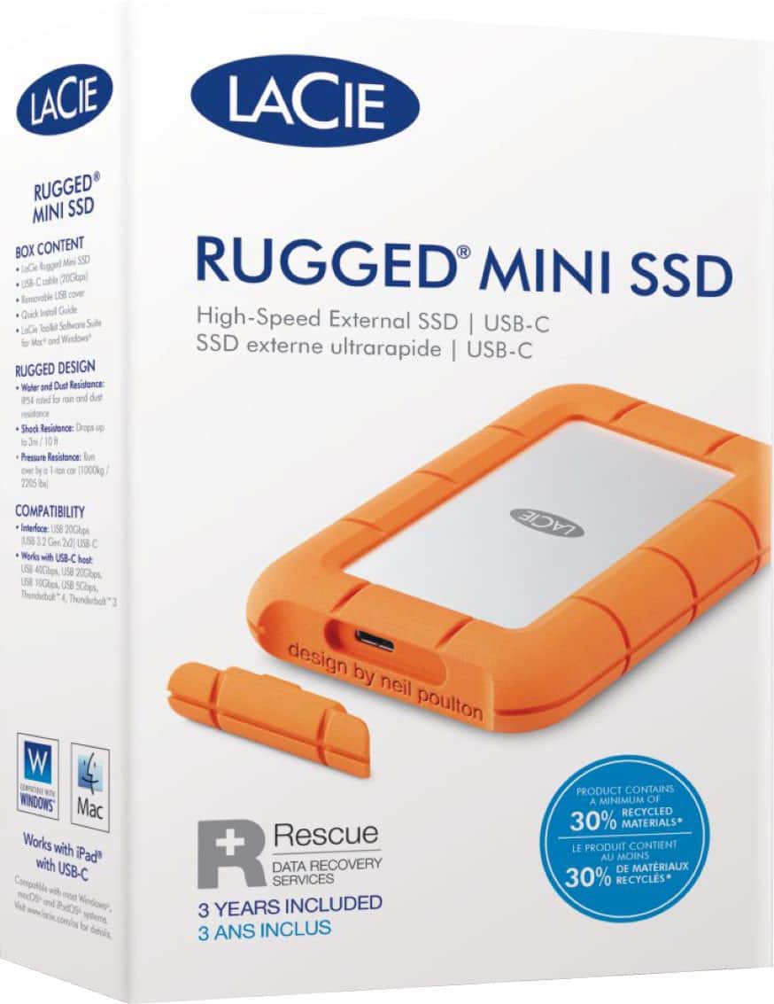 Alt View 14. LaCie - LaCie Rugged Mini SSD 2TB Solid State Drive - USB 3.2 Gen 2x2, speeds up to 2000MB/s (STMF2000400) - Silver and Orange.