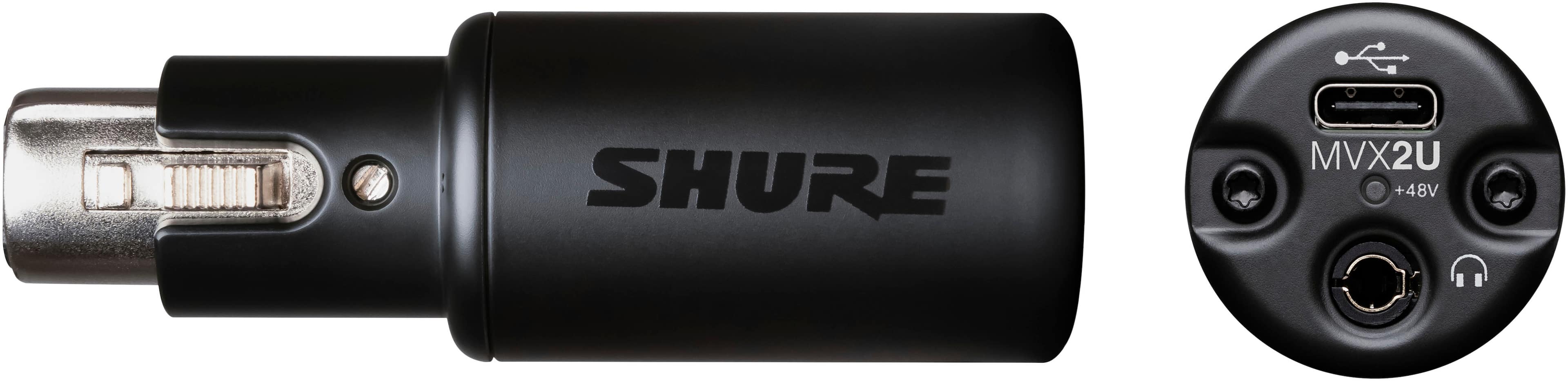 The image features a black Shure MVX2U microphone, which is a high-quality microphone designed for professional use. The microphone has a sleek design and is equipped with a USB connection, making it easy to use with various devices. The Shure MVX2U microphone is known for its excellent sound quality and durability, making it a popular choice among professionals in the audio industry.