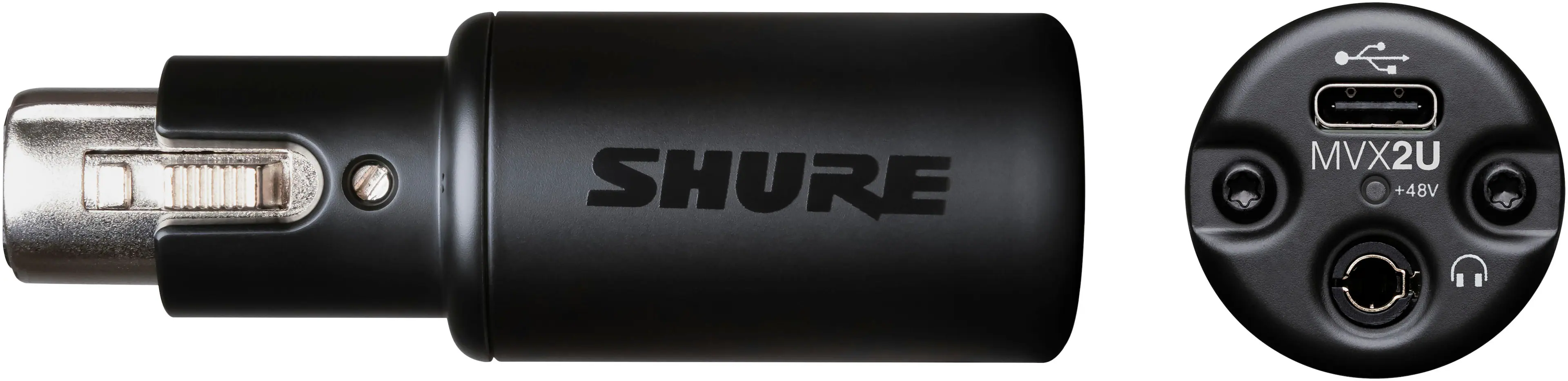 The image features a black Shure MVX2U microphone, which is a high-quality microphone designed for professional use. The microphone has a sleek design and is equipped with a USB connection, making it easy to use with various devices. The Shure MVX2U microphone is known for its excellent sound quality and durability, making it a popular choice among professionals in the audio industry.