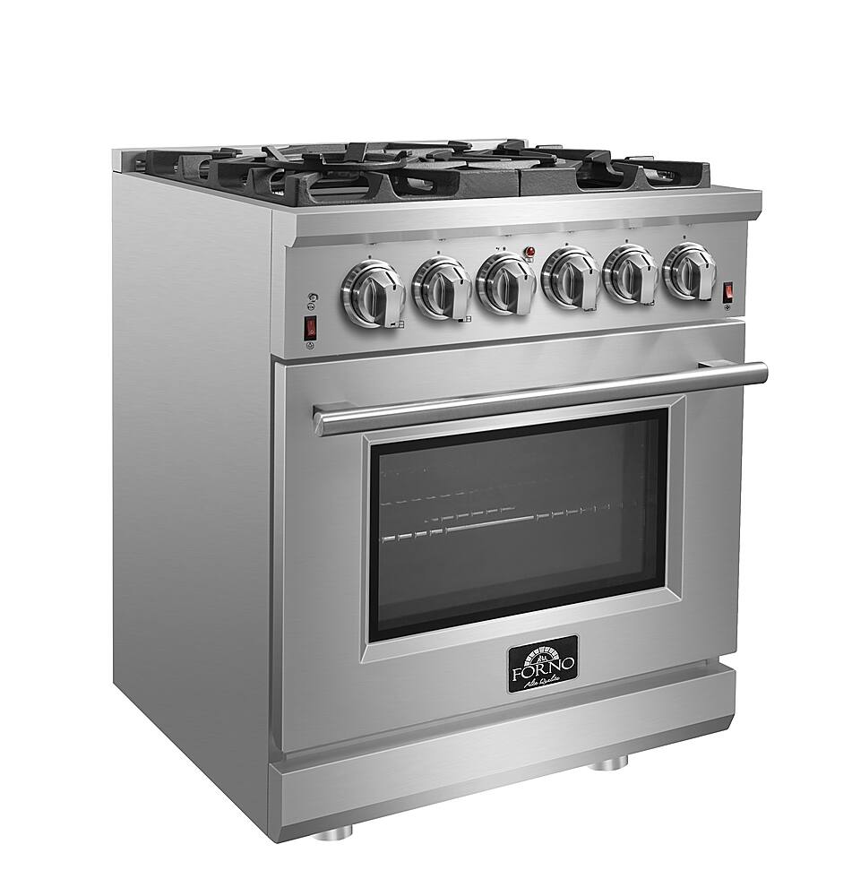 Angle. Forno Appliances - Massimo 4.32 cu. ft. Freestanding Gas Range with Steam Cleaning and Air Fryer Kit - Stainless steel.